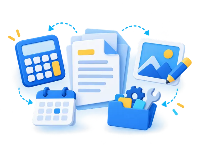 Workiley calculators, PDF and image tools illustration